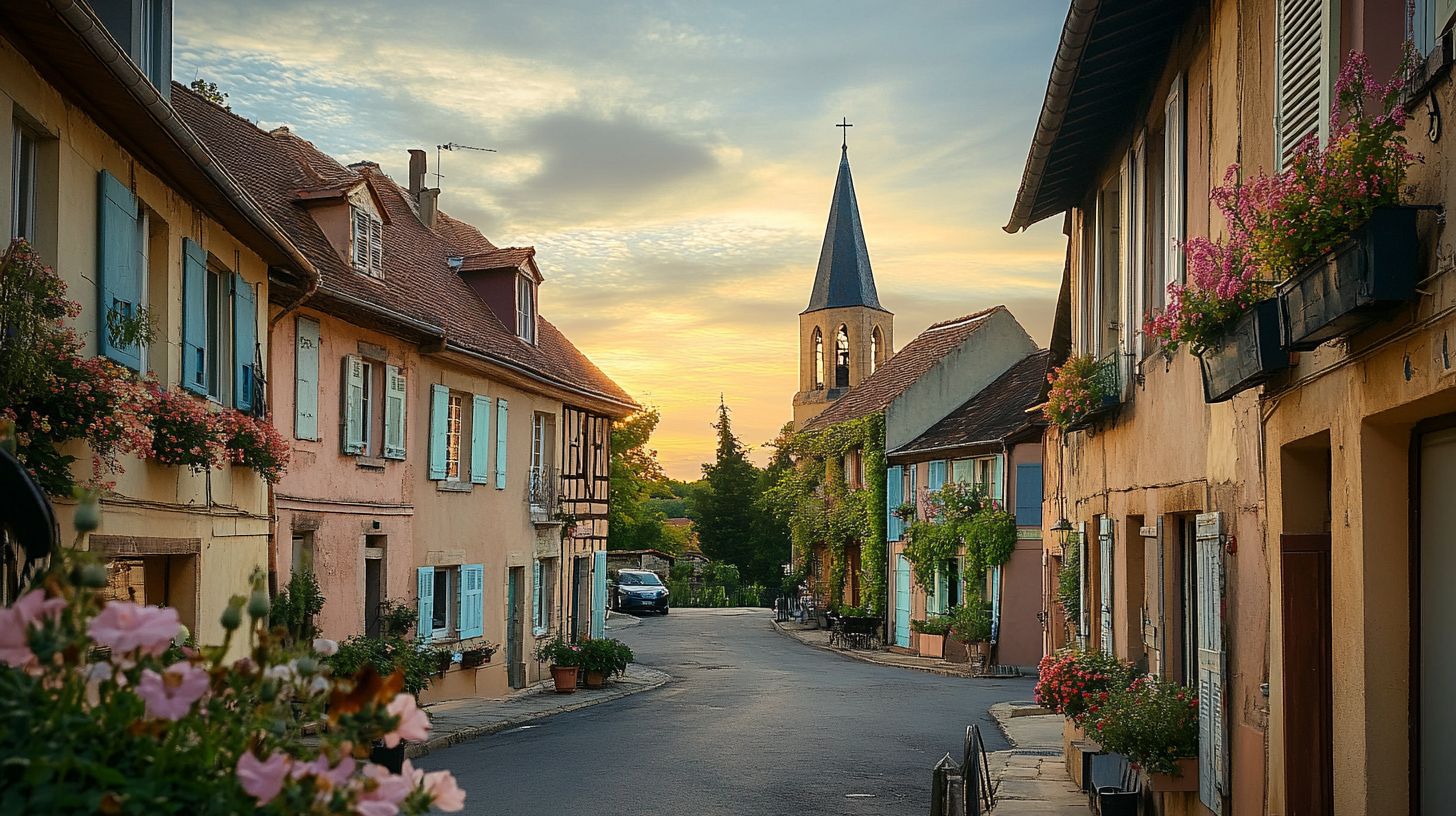 Village français au lever du soleil